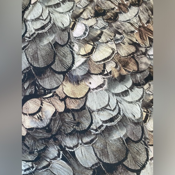 Three Dots Feather Print Shirred Midi Dress Womens Medium Ruched Tank Top Sleeve - Picture 7 of 10